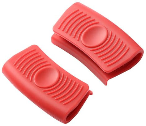 2Pcs Silicone Assist Handle Holder Grip, Heat Resistant Cast Iron Holder Sleeve, Anti-Slip Skillet Handle Covers, Potholder Hot Handle Holder for Kitchen Pot Pan Cookware (Red)