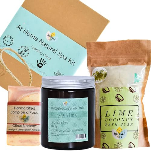 The Natural Spa New Mum Pamper Kit - Self Care Gifts for Women - Vegan Relax Hamper with Bath Soak, Soap on a Rope, Coconut Wax Candle - Eco-Friendly Eucalyptus Gift Sets for Women (Soothing Citrus)