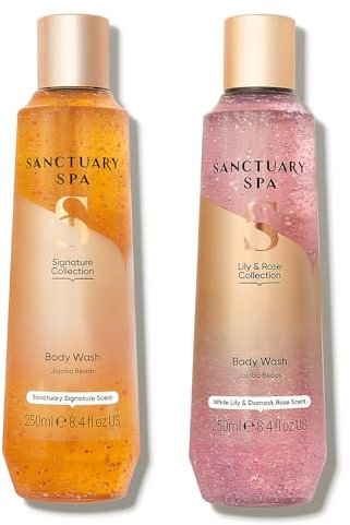 Sanctuary Spa Shower Gel Favourites Duo | Signature Scent Body Wash 250ml | Lily Rose Body Wash 250ml | Vegan and Cruelty Free