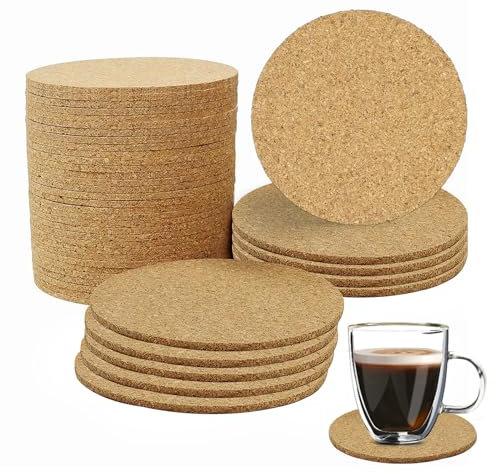 KAYEF Dessous de Verre en Liège Rond - Lot de 50, 10 cm de Diamètre, 3 mm d'Épaisseur - Convient pour la Maison, le Bar et le Restaurant