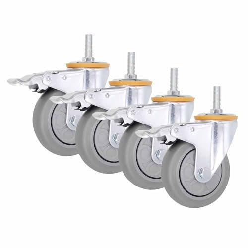 ZYBOWAYL M10/12/14/16 Gewinderollen, 4 Stück Möbelrollen mit Bremse, 75mm Gummiräder Leise Transportrollen 360 Grad Drehbar Apparaterollen, Tragkraft 180kg (Size : M10)
