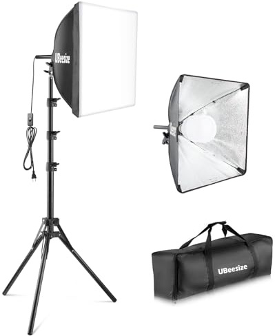 UBeesize - Kit de iluminación para fotografía de Softbox, Kit de iluminación Continua de 16 x 16 Pulgadas con Enchufe E27 de 40 W 6500 K, iluminación Profesional de Estudio fotográfico para grabación