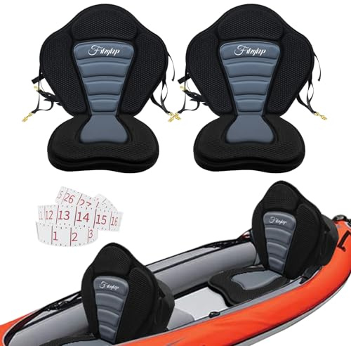 Thickened Kayak Seats - Premium Shockproof Seats with Back Support for Kayaking, Canoeing, Fishing, Paddle Boarding - Comfort, Versatility and Extra Storage (Thickened Black+Gray, 2 pcs)