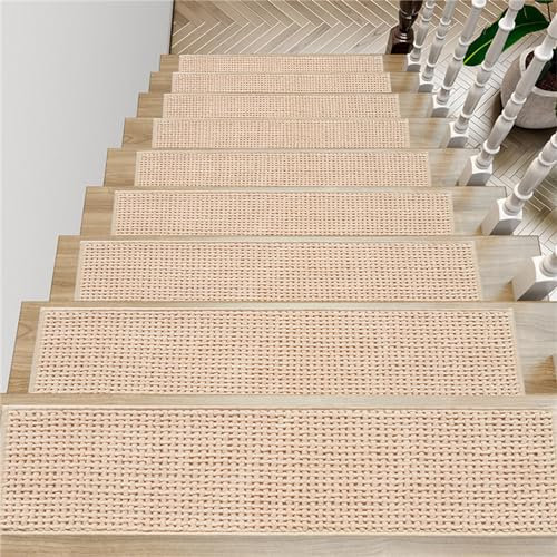 76x25cm Stufenmatten,15 Stück Rutschschutz Treppenteppich,Treppenstufen Matten mit rutschfeste Teppichrückseite Selbstklebend Sicherheit Stufenteppich für Kinder,Älteste und Haustiere