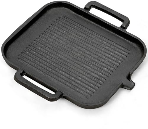 Warmiehomy Cast Iron Griddle Pan,30x30cm Pre-Seasoned Non-Stick Cast Iron Skillet Grill Pan with Double Handles|Oil Delivery Gap for Gas Induction Electric Hobs and Oven Safe,Square