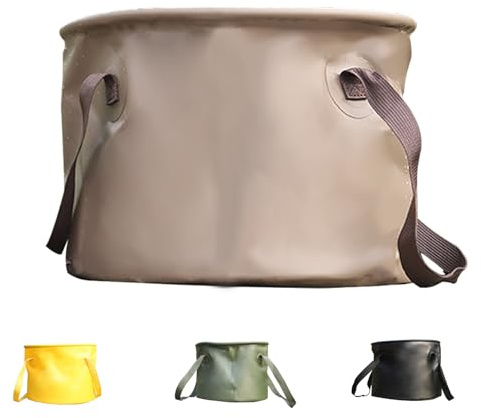 20L Khaki Faltbarer Eimer, Faltschale Multifunktionaler Falteimer Tragbarer Eimer Outdoor Faltschüssel, Waschbecken Zusammenklappbarer, Camping Eimer für Camping, Reisen im Wandern und Autowäsche