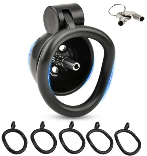BDSMJOY Keuschheitskäfig Herren Peniskäfig,mit 5 Arc Chastity Rings & Dilator Harnröhre Edelstahl Penis Plug,Flat Chastity Cage Male Small Keuschheitsgürtel für Herren Extrem,Spielzeug Hart