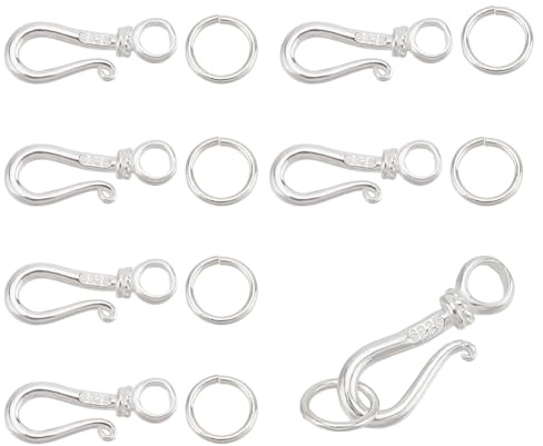 PH PandaHall 6 Sätze 925 Sterling Silber Haken Verschlüsse S-Haken-Ring-Schmuckverschlüsse Ring Clasps Verbinder für Halskette, Armband, Anhänger, Rucksack, Handtasche, Schlüsselanhänger