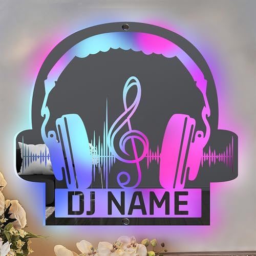 Personalisierte Kopfhörer Name Spiegel LED Neonschild, benutzerdefiniertes RGB-Headset, DJ-Neonlichter für Wanddekoration, USB-betrieben für Schlafzimmer, Musikzimmer, Spielzimmer, Wohnzimmer (Stil 2)
