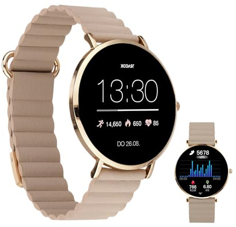 XCOAST SIONA 2 Wave Rot Smartwatch, 1,3 AMOLED, Wasserdicht, Puls, Blutdruck, Blutsauerstoff, Sportmodi, 7 Tage Akku, iOS & Android, Wellenoptik