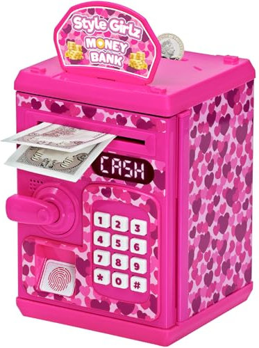 Style Girlz Digital Money Box For Girls - Electronic Kids Safe With Password - Piggy Bank With Auto-Feed - ATM Cash Savings Box For Kids Age 3 +