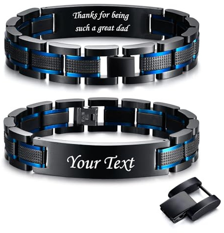 VNOX Personalisierbares Herrenarmband Edelstahl Vatertagsgeschenk – Armband für Männer mit Foto & Gravur Geburtstagsgeschenk Jahrestagsgeschenk für Papa, Vater, Sohn, Ehemann, Schwarz & Silber