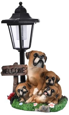 Statue De Chien – Statue D'extérieur Avec Lanterne Solaire | Sculpture De Statue De Jardin De Chien Avec Lumière | Figurine De Collection Avec Lanterne Solaire | Décoration Animale Pour Balcon, Patio,