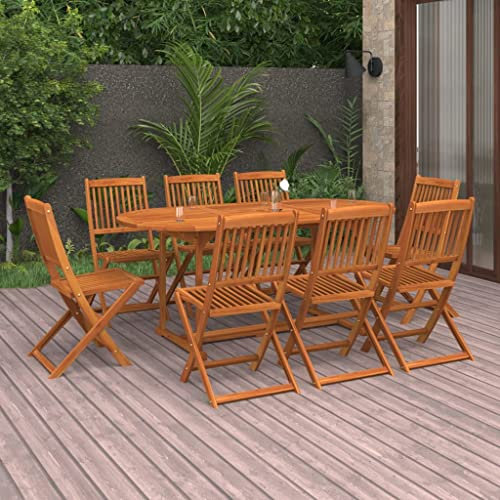 KTHLBRH 9-TLG. Garten-Essgruppe Massivholz Akazie Balkonmöbel-Sets Outdoor-Möbel-Sets Terrassenmöbel-Sets Gartenmöbel-Sets für Terrasse, Garten, Balkon