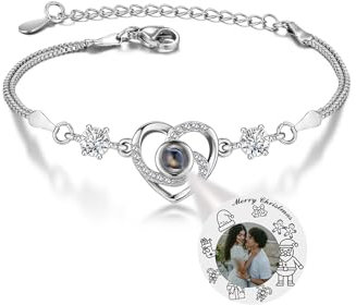 AllerPierce Armband mit Foto personalisierte Projektion Armband im Stein Silber Herz Armkette Geschenke für Mama Freundin(Weihnachten)