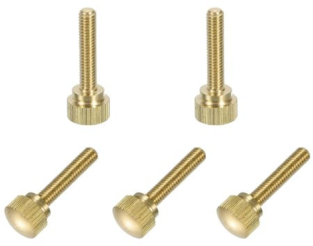 sourcing map 5Pcs Brass Knurled Thumb Screws, M4x20mm Shoulder Bolts Stepped Grip Knobs Fasteners Solid Brass Diamond Knurled Thumb Screws Knobs for Electronic, Mechanical