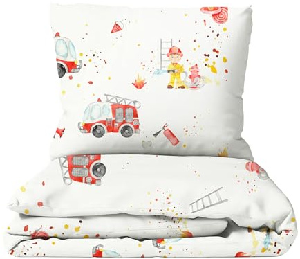 Leslis Premium Bettwäsche 135x200 Kinder Feuerwehr - Flauschige Musselin aus Baumwolle - Oeko-TEX Zertifizierte Premium Kinderstoffe