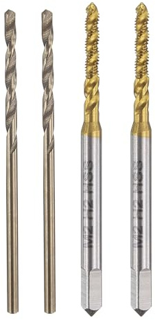 QUARKZMAN Gewindebohrer Set, 2 Stück M2 x 0,4 1,6mm Spiralbohrer, Röstgelb | Metrische Spiralnuten Gewindeschneidbohrer, Titanbeschichtet HSS 6542/M35 HSS CO