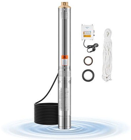 VEVOR Pompa Sommergibile per Pozzi Profondi IP68, Potenza in Uscita 550 W, 230 V, Portata 65 L/min, Prevalenza 85 m, con Cavo da 20 m, Pompa per Acqua in Acciaio Inox per Irrigazione Industriale