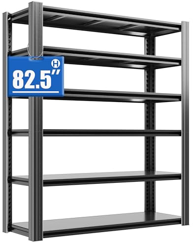 BIZOEIRON Étagère de Rangement Charge Lourde, Étagère de Garage 6 Niveaux Hauteur Réglable, 45 x 120 x 210 cm, Charge Jusqu’à 1000 kg, Etagere Metallique pour Cave, Garage, Entrepôt, (Noir)