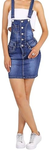 Latzrock Mini Rock Latzjeans Damen Jeans Latzkleid Minikleid Jeanskleid Jeansrock Overall Blau