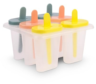 Ice Lolly Moulds, Healthy Refreshing Fruit Treat Maker with Sticks and Drip Guards, Ideal Summer Kitchen Activity with Children, DIY Popsicle (6 Segment Ice Lolly Maker)