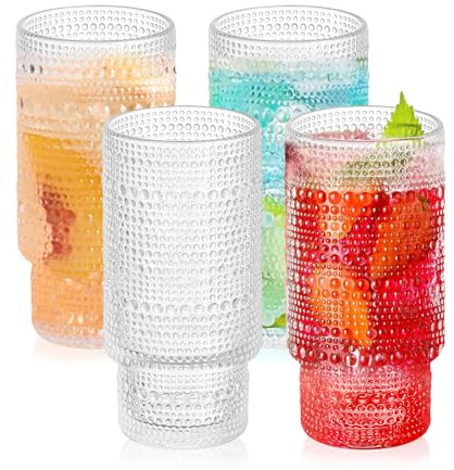 Haayymo Juego de 4 vasos de cóctel con tapa y pajita, 480 ml, para café helado, cóctel, cerveza, batidos (punto)