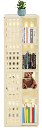 soudesileim 360° Drehregal Bücher mit Perforierte Platten, 4-Stufige Design, Abstand Bietet 28.5cm, Moosbambus, Bücherturm, Stehendes Drehbares Bücherregal, Wohnzimmer, Büros (Cremeweiß)