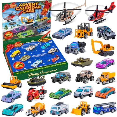 Quanquer Alloy Cars Advent Calendar 2025 for Kids - 24pcs Christmas' Gift Toy Cars Advent Calendar for 3 4 5 6 7 8 Year Old Boys Count-down Calendar