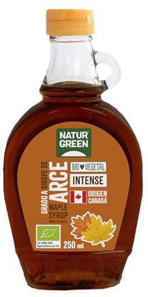 NaturGreen - Sirope de Arce Bio 250 ml, 100% Ecológico, Endulzante Natural, Apto para Cocina y Postres, Sin Gluten, Botella de Cristal
