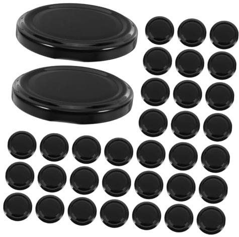 Healifty 50pcs Airtight Sealing Lids Tinplate Glass Jar Caps Wide Mouth Leak-proof Storage Covers Black Reusable Lovely Appearance for Canning and Food Storage