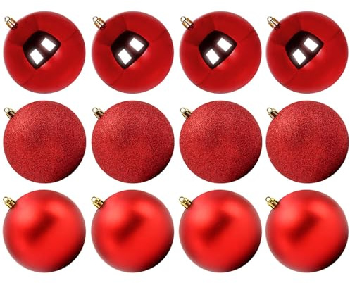 Benjia Weihnachtskugeln Groß Aussen, Dekokugel Wetterfeste Riesen Große Gross XXL Outdoor Draußen Draussen Kunststoff Weihnachtskugel Christbaumkugeln Kugeln Weihnachten (10cm/12STK, Rot)