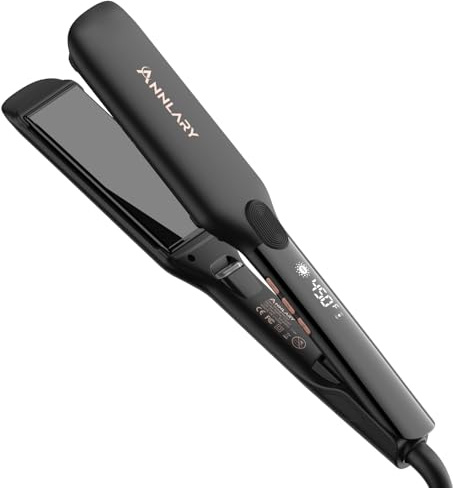 ANNLARY 1.75 Inch Hair Straightener, Professional Titanium Plate with Ceramic Coating Ionic Dual Voltage Flat Iron with Anti-Iron Silicone for Less Frizz, Shinier & Smoother Hair