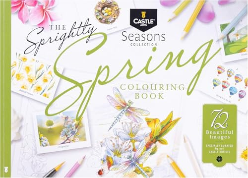 Castle Art Supplies Frühlings-Malbuch | 72 Frühlingsillustrationen kuratiert von Künstlern mit Farbreferenzleitfaden | Kein Durchdrücken, Künstlerqualitätspapier | Querformat A4 Größe |