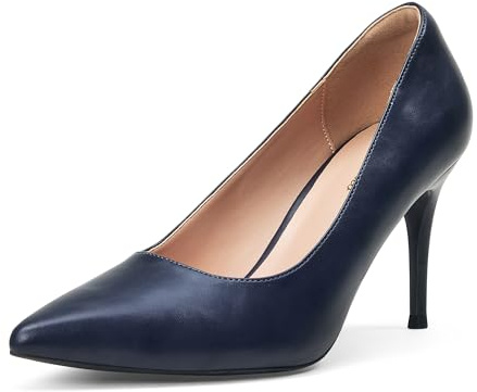 GENSHUO Zapatos de Tacón Alto para Mujer Punta Cerrada Tacones de Aguja de 8 cm Zapatos de Vestir, Azul Marino Mate, 39 EU