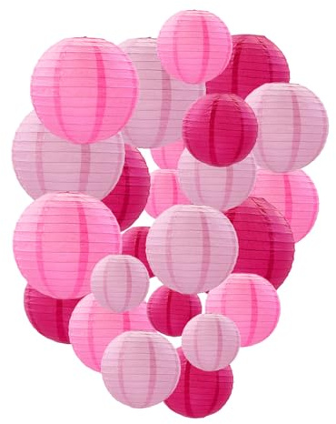 Tim&Lin Pink Paper Lanterns Decorative, Chinese/Japanese Hanging Round Paper Lanterns Decorations for Wedding, Bridal/Baby Shower, Valentine's Day, Gender Reveal (12 PCS)
