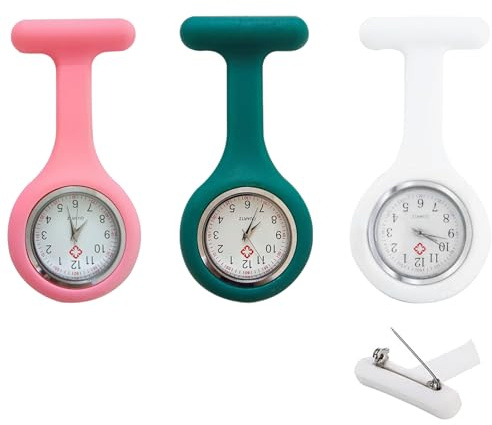 QEEROYO Krankenschwester Uhr, Schwesternuhren mit Clip, Dehnbare Silikon Hülle, Krankenschwesteruhr Schwesternuhr Taschenuhren für Damen