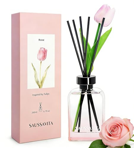 Diffuseur de Parfum Roses Romantiques, Diffuseur Parfum Maison avec 10 Bâtonnets Diffuseur Parfum, Decoration pour Chambre, Salon, Salle de Bain, Bureau, 200ml