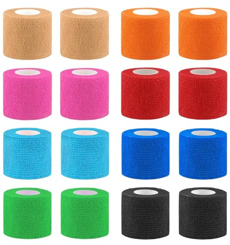 16 Rollen Selbstklebender Verband, 4.5m*5cm Selbsthaftende Bandage für Erste Hilfe, Fixierbinde Haftbandage Selbstklebend für Sport und Erste Hilfe Vet Wrap Hund Pferde (Mischfarben)
