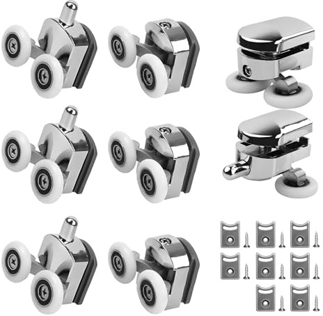 8PCS Shower Doors Rollers 23mm, Shower Door Wheels Aluminum Alloy Curved Shower Door Rollers Glass Sliding Doors Wheels with Anti-Collision Block for 4-6mm Glass With Anti-Collision Block