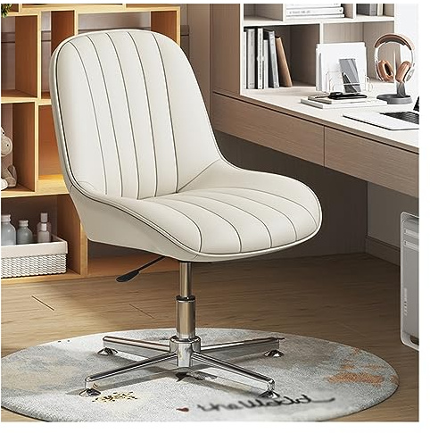 Armlös kontorsstol utan hjul, PU-läderstoppad modern snurrstol med sängkant, ergonomisk justerbar bred sits med datorstöd