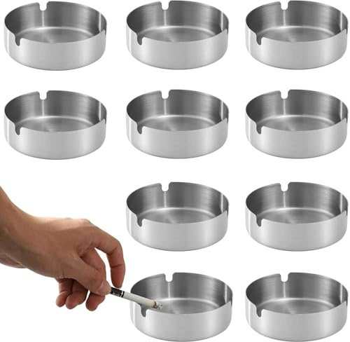 16 Stück Edelstahl Aschenbechern,8 CM Tragbar Tischplatte Aschenbecher,Rund Aschenbecher Edelstahl,Geeignet Für Den Innen- Und Außenbereich,Partys Und Grillabende,Silber