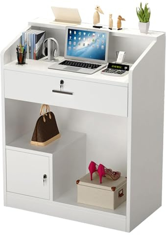 Modernt litet receptionsskrivbord med kabelhantering snygg räknare för kontorssalong butik lobby hemmakontor – kompakt design för effektiva arbetsytor