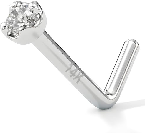Body Candy Solid 14k White Gold 1.5mm (0.015 cttw) Genuine Diamond L Shaped Nose Stud Ring 20 Gauge 1/4