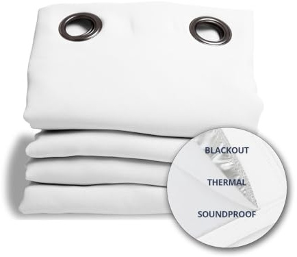 Moondream DecibelControl™ 3-in-1 Soundproof Curtain | Noise Reduction | Thermal Insulation | 100% Blackout | Patented Technology | Made in Europe | Grommet | 55 W x 63 L | White - Snow MC720