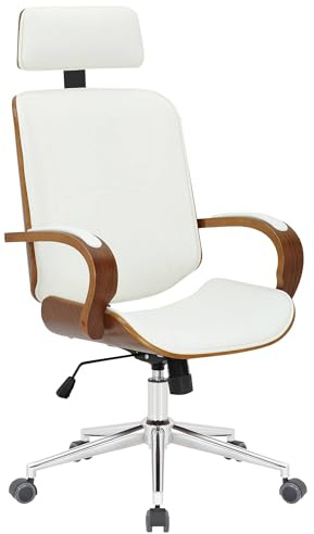 CLP Bürostuhl Dayton mit Kopfstütze, höhenverstellbarer Drehstuhl aus Kunstleder, Wippfunktion belastbar bis 150 kg - Farbe walnuss/weiß