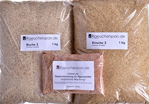 Komplettpaket Räuchermehl je 1kg Buche und Kirsche Typ 3 mit Fertigmischung für Pökellauge ungarische Art