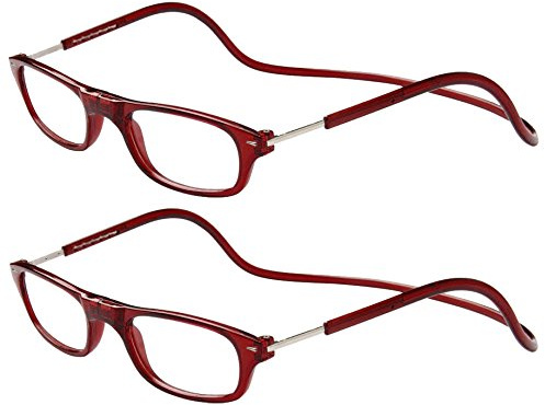 TBOC Pack: Gafas de Lectura Presbicia Vista Cansada – (Dos Unidades) Graduadas +2.00 Dioptrías Montura Burdeos Hombre Mujer Imantadas Plegables Lentes Aumento Leer Ver Cerca Cuello Imán