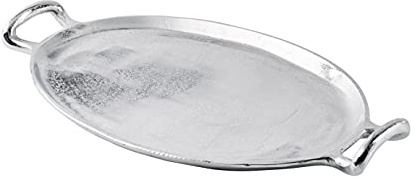 Tablett Servierbrett Servierplatte Kerzentablett Aluminium Silber Oval - Serviertablett aus Metall - Silbertablett - Deko Dekoration - Weihnachtsdeko für Wohnzimmer, Esszimmer oder Küche XL 56 cm