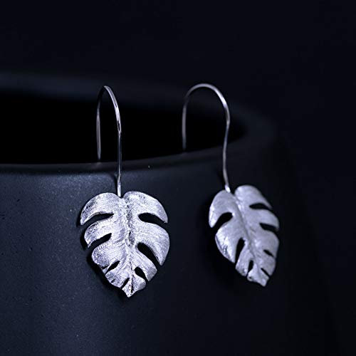 Inecklaced 925 Silver Earrings Women, Vintage Gold Color Monstera Leaf Ear Clips National Charm Curved Ethnic Ear Hooks, Chinese Style Female Ear Studs Hypoallergenic Jewelry Accessory